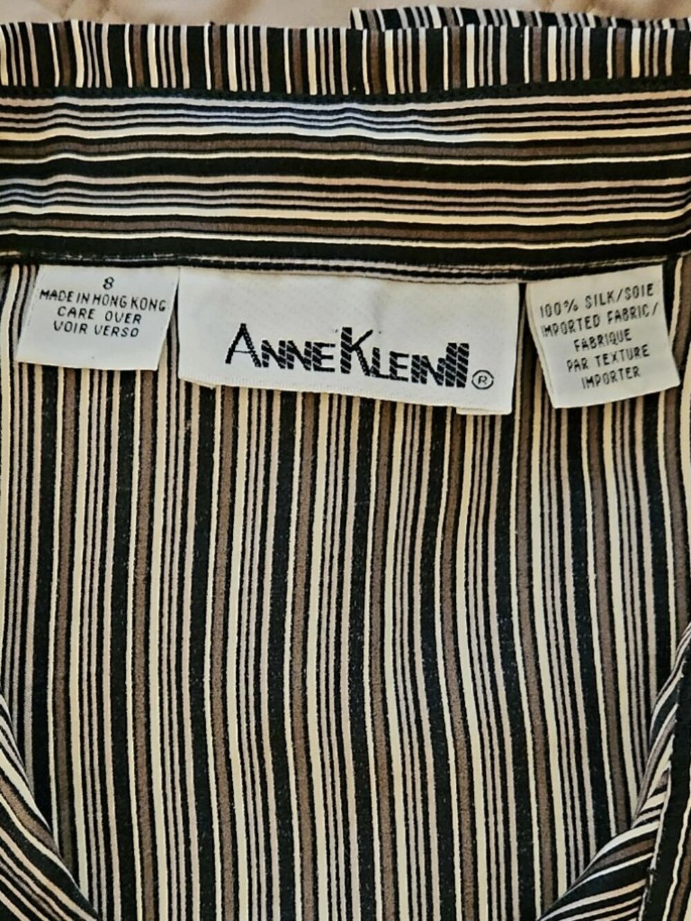 VTG Anne Klein II Silk Blouse Brown Stripes, 8 - Picture 2 of 5